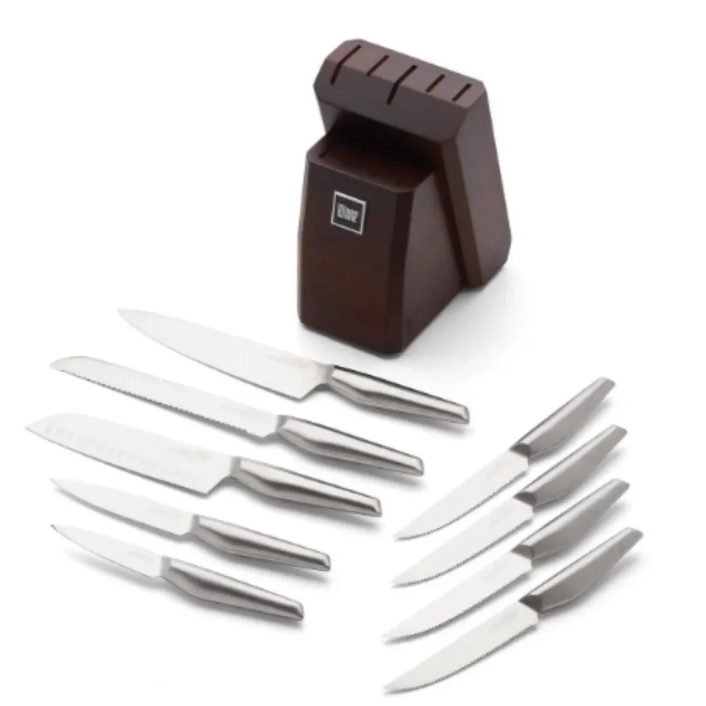 Robert Irvine Stainless Steel Satin Finish 10 Pcs Cutlery Block Set Silver/Wood